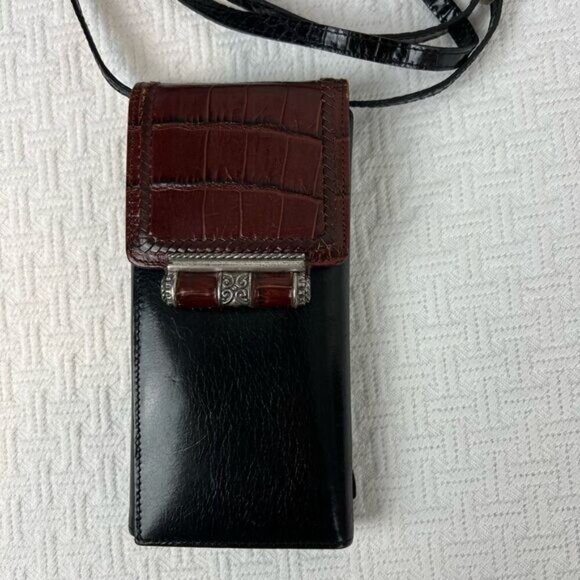 Vintage Brighton Black Crossbody Wallet Card Holder Bag Purse Leather Travel - Picture 5 of 16